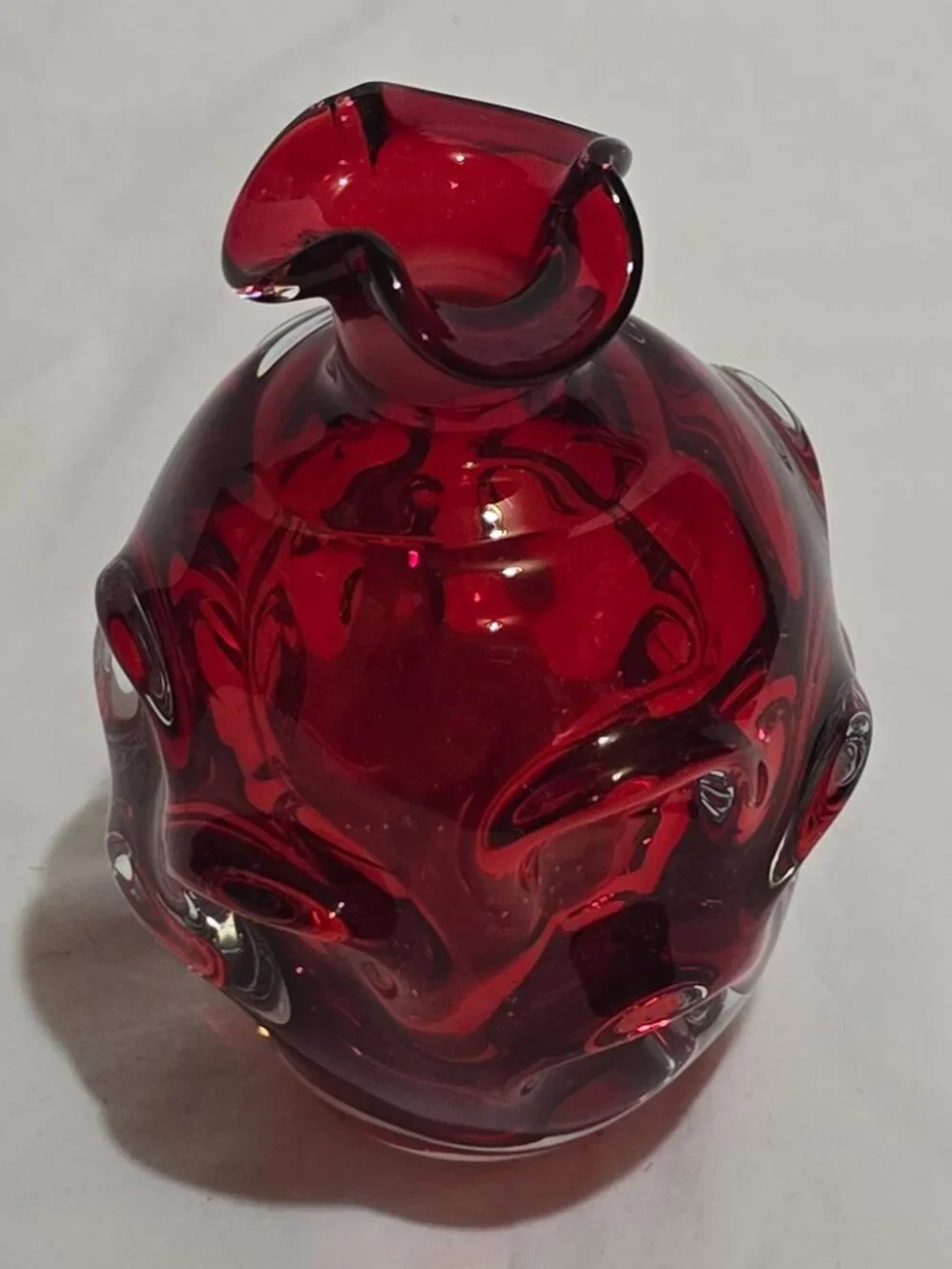 Vtg 1960's Aseda Bergstrom Swedish Art Glass Bergstom Ruby Thumbprint Decanter